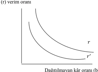 Şekil  9:  Gordon  Modelinde  Verim  Oranı  (r)  ile  Dağıtılmayan  Kâr  Oranı  (b)  Arasındaki İlişki 