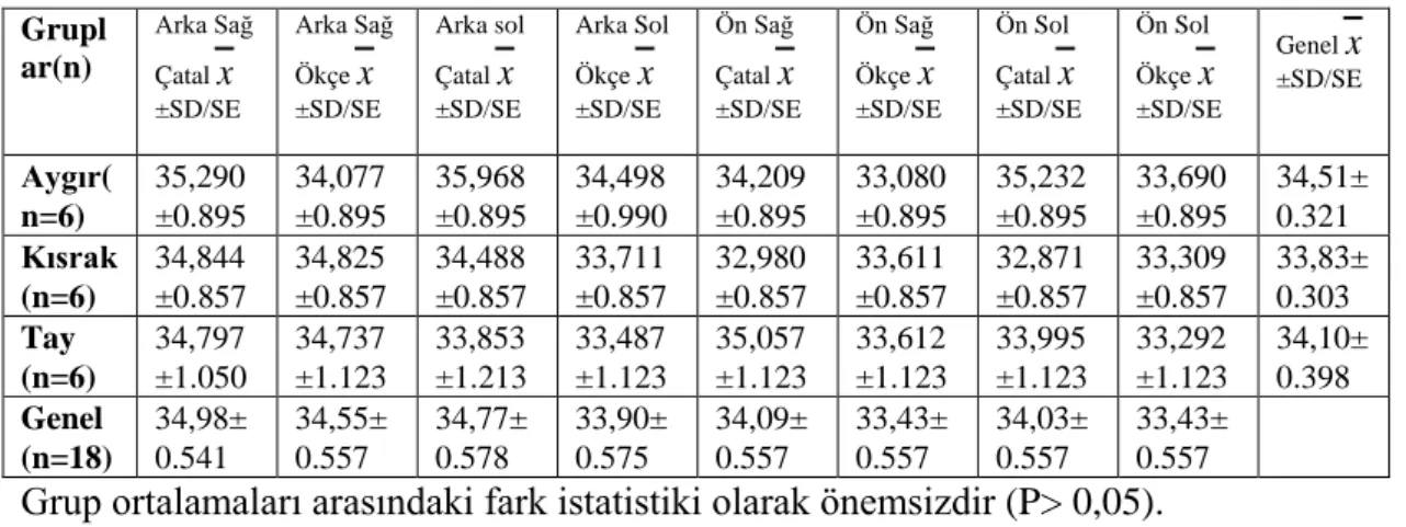 Çizelge 3.15.  Grupların ortalama SFA oranları (%) ve bu verilerin istatistiksel analiz  sonuçları