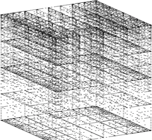 Fig. 7. The three-dimensional lid-driven cavity: adaptive grid (14 147 grid points). The lid plate is moving from left to right