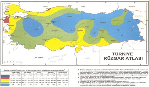 Şekil 2.5. Türkiye’ nin rüzgar atlası 