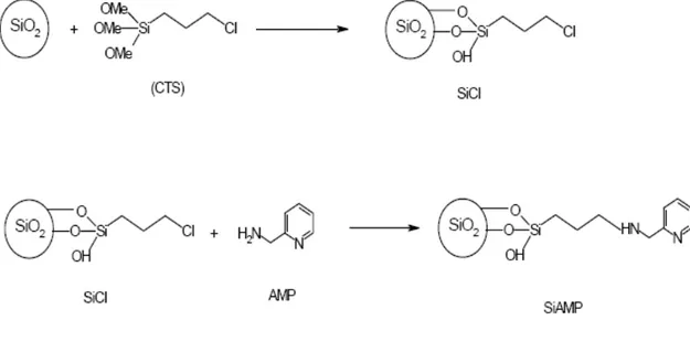 Şekil 2.1.2. Silika jel üzerine 2-aminometilpridin molekülünün bağlanması  
