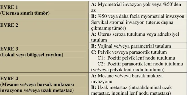 Çizelge 1.2: Endometrium kanserinde cerrahi evreleme 