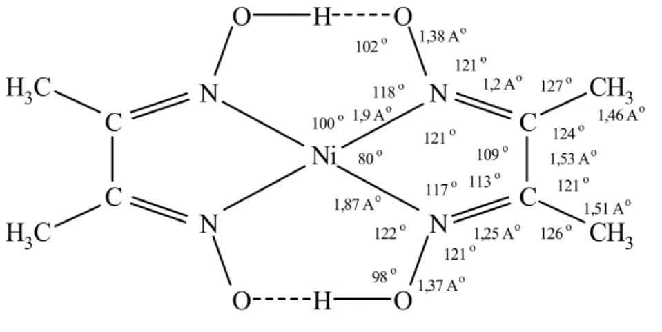 Şekil 1.7. Nikel dimetilglioksim kompleksinin yapısı 