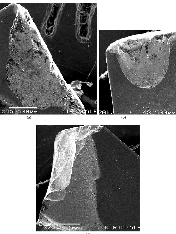 Şekil 3. 62 HRC sertliğindeki malzemenin işlenmesinde kullanılan uçların SEM görüntüleri;  