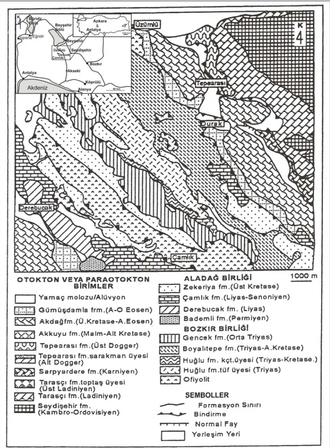 Figure 1. Geology map of the study area (Sarı et al., 1997). 