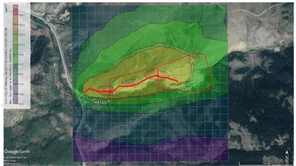 Şekil 4.13. Kartezyen Grid Sistem Yıllık  PM10 Dağılımını Gösterir Harita – 100 metre 