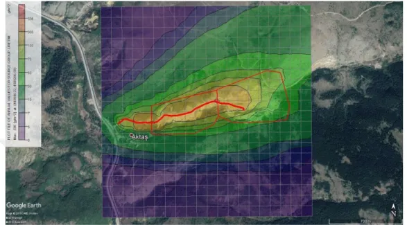 Şekil 4.19. Kartezyen Grid Sistem Yıllık Çöken Toz  Dağılımını Gösterir Harita – 100 metre 