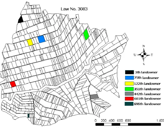 Figure 5a. New parceling plan drawn according to Law no. 3083. 