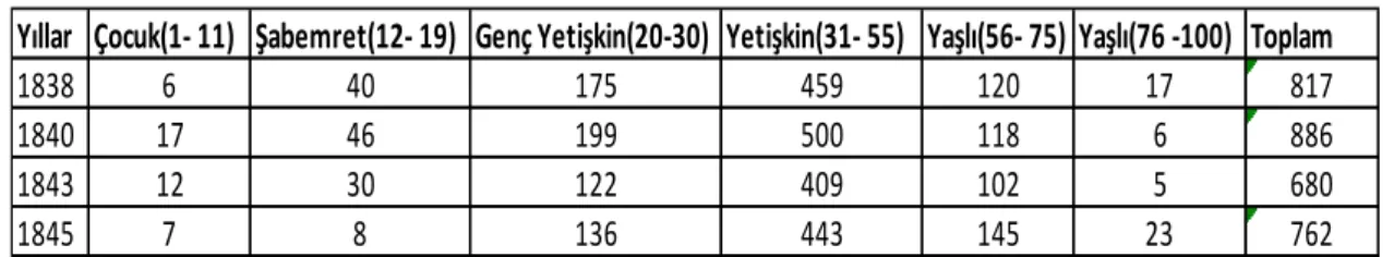 Tablo 5: Hane Reislerinin Yaş Aralığı (1838-45) 