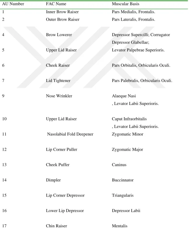 Table 3. 1  Facial Action Coding Systems  