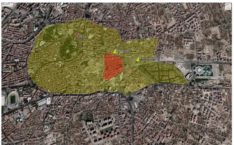 Figure  6.  The  location  of  Konya  Bedesten  Çarşısı  (Covered  Bazaar) in the heart of historical  city