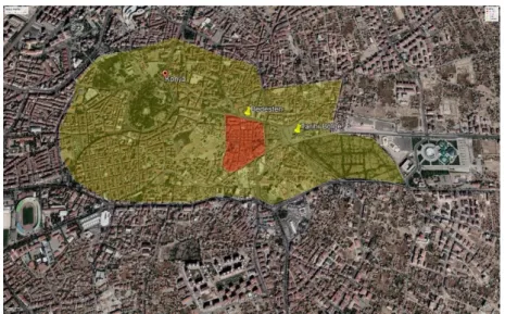 Figure  6.  The  location  of  Konya  Bedesten  Çarşısı  (Covered  Bazaar) in the heart of historical  city