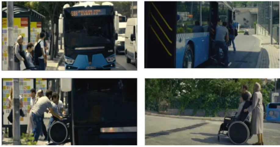 Figure  3.  The  parts  of  the  scenes  indicating  inaccessible  pavement,  road, and bus stop