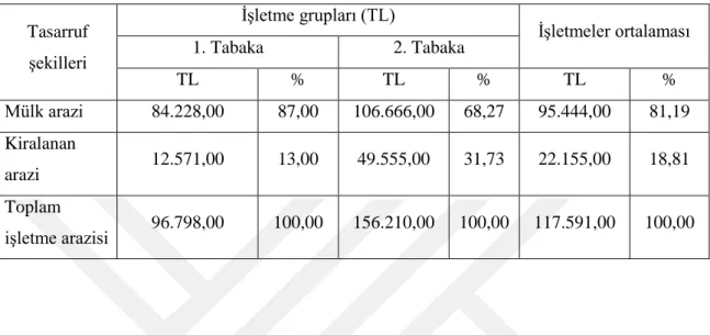 Çizelge 4.9. Toprak Sermayesinin Tasarruf ġekillerine Göre Dağılımı  