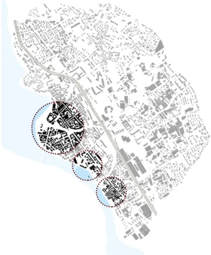 Figure 5: Three areas of design studio  regeneration: Historical Center Lecco; 