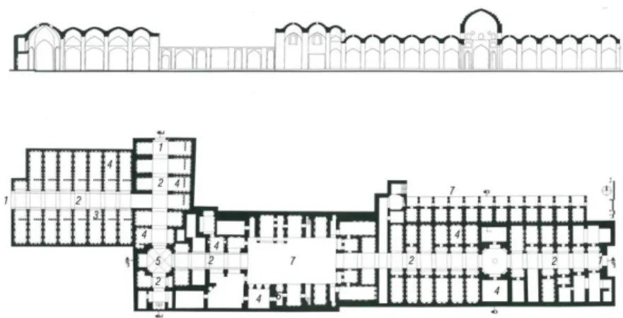 Figure 3. Traditional bazaar of Bam  city, the main spaces: 1. Entrance, 2. 