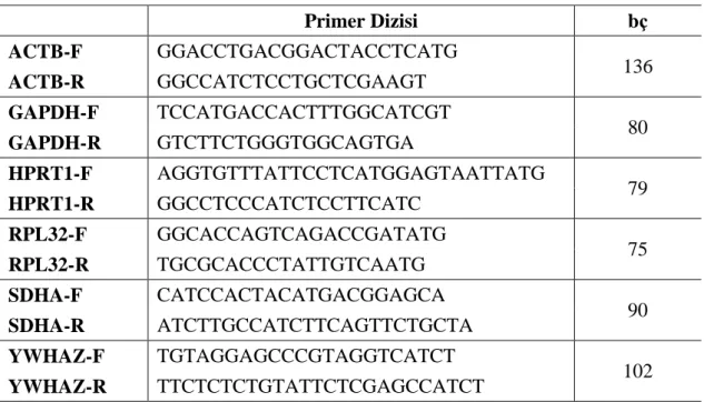 Çizelge 2.2. Primer dizileri ve ürün boyutları (bç).  