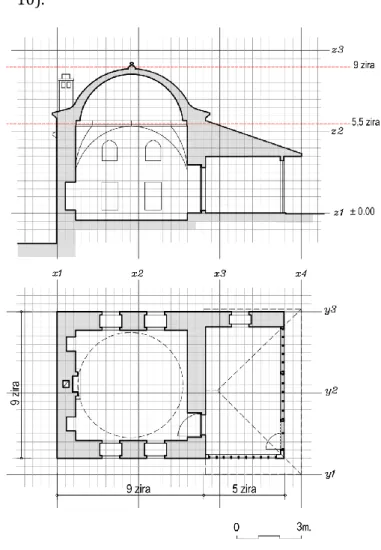Figure  10.  Modular  grid  system  in  the  Elementary  School  plan  and  section 