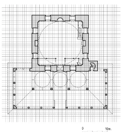 Figure  5.  Grid  system  that  was  created  with  ½  zira  in  the  Ferhat  Pasha Mosque plan 