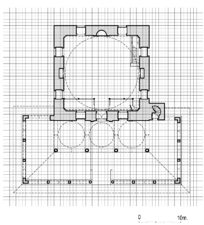 Figure  5.  Grid  system  that  was  created  with  ½  zira  in  the  Ferhat  Pasha Mosque plan 