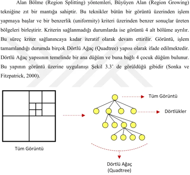 Şekil 3.3. Dörtlü ağaç (Quadtree) yapısının görüntü üzerinde temsili 