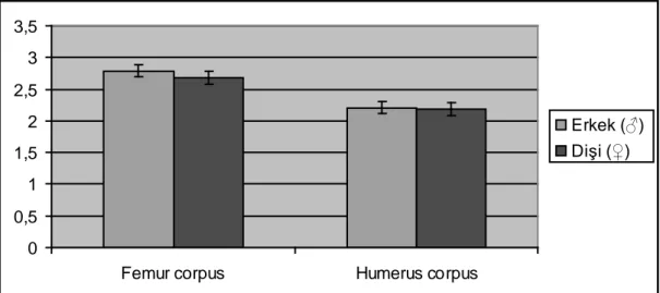 Çizelge 3. 2’de  nandrolon,  fıstık  yağı  ve  kontrol  grubu  ratların  femur  ve  humerus kemiklerinin corpus ka lınlıkları  karşılaştırıldı