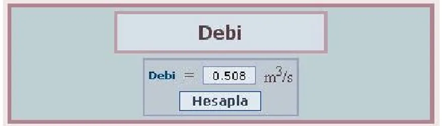 Şekil 3.2.2.1.1.:  Hesaplamalar Ekranındaki Debi Veri Girişi 
