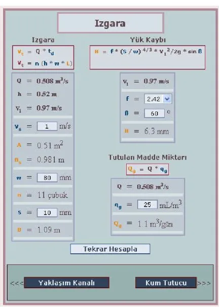Şekil 3.2.2.3.1.:  Izgara Hesaplamaları Ekranı 