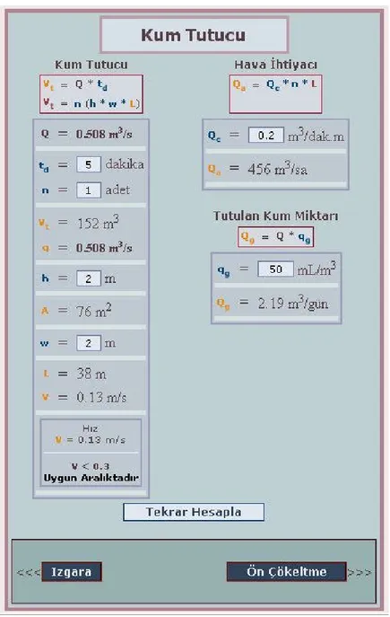 Şekil 3.2.2.4.1.:  Kum Tutucu Hesaplamaları 