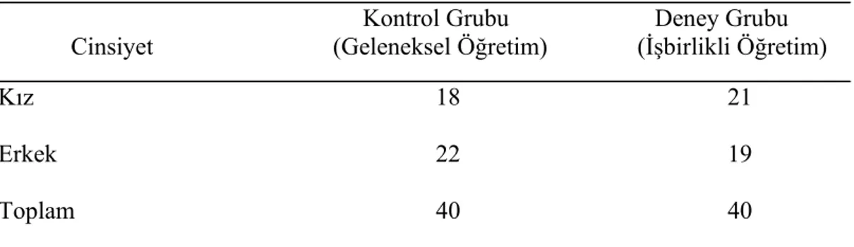 Tablo 3.2. Deneklerin cinsiyete göre dağılımı 