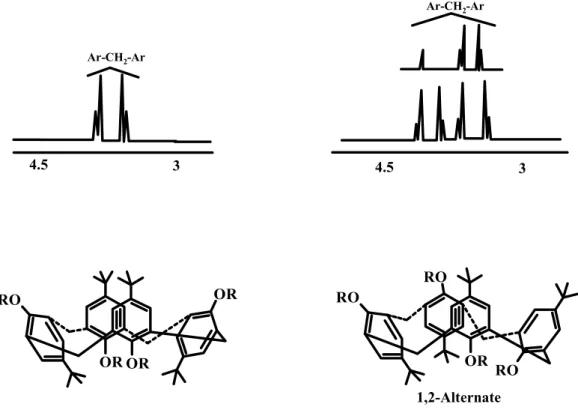 Şekil 1.11.  p-t-Bütilkaliks[4]arenin dört farklı karakteristik konformasyonları  ve  1 H NMR spektrumları 