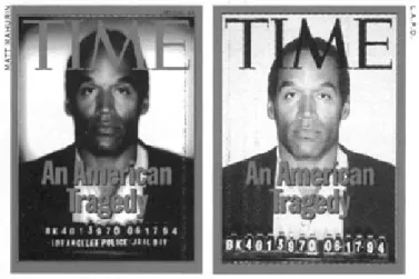 Şekil 3.7: Time Dergisi, ünlü ABD’li oyuncu Simpson’un   Fotoğrafı üzerinde oynayarak olduğundan daha siyah göstermiştir