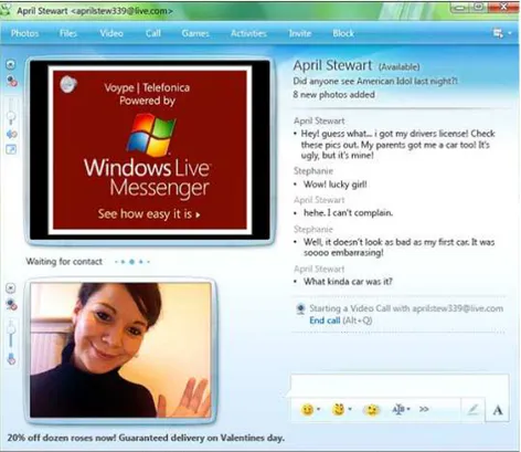 Şekil  3.3.5.2.4.  Windows  Live  Messenger  Görüntülü  Arama  Penceresi  Ekranı  Reklam  Uygulamaları 
