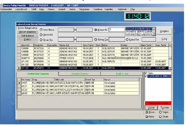 Şekil 3.4.  Hasta Takip Modülü Laboratuar Sonuç Ekranı 