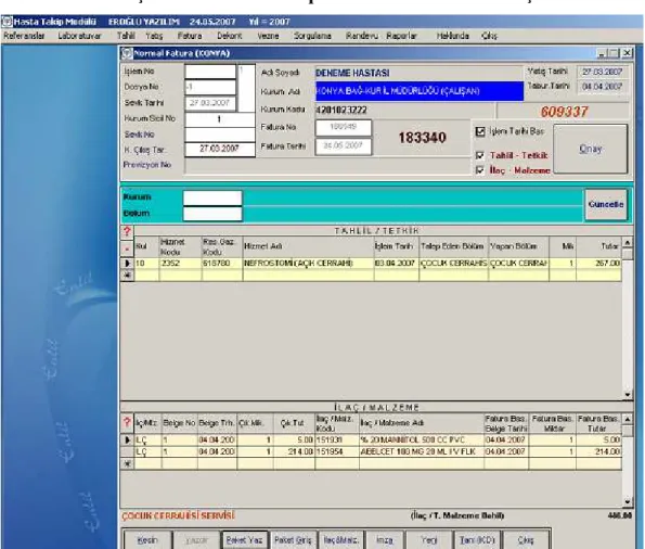 Şekil 3.5. Hasta Takip Modülü Fatura Kesme İşlemi 