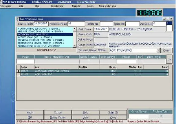 Şekil 3.8. Eczane Modülünde İlaç Ve Malzeme Çıkışı             