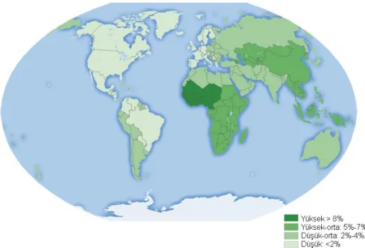 ġekil 2.2:Kronik Hepatit B dünya prevalans haritası (Ott 2012) 