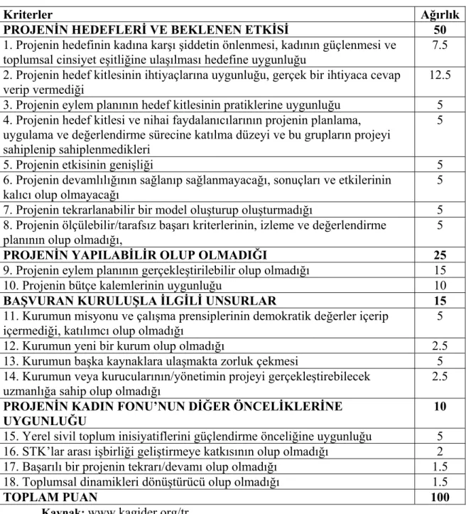 Tablo 3.2. KAGİDER Kadın Fonu Değerlendirme Kriterleri  