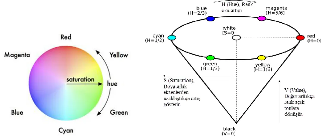 Şekil  4.2'de, piramit  ile  temsil  edilen  HSV renk  uzayı  görülmektedir. 