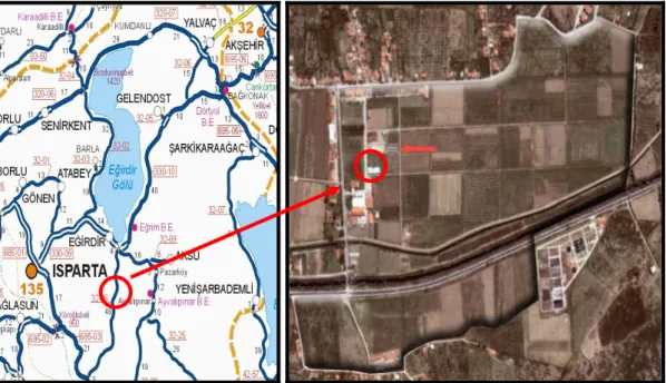 Şekil 3.1. Eğirdir ilçesi ve deneme alanının konumu 