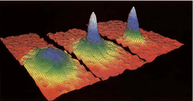 Şekil 1.1. Anderson ve ark. (1995) tarafından yapılan deneyde Rubidyum atomlarının  hız dağılımının görüntüsü