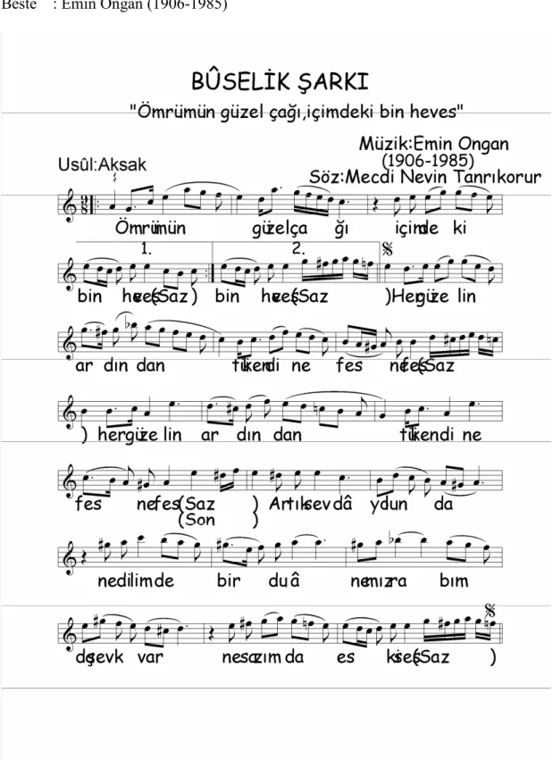 Şekil 45 Yirminci esere ait nota örneği 