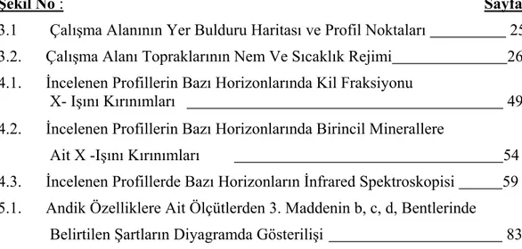 Şekil No :                                                                                                         Sayfa  3.1        Çalışma Alanının Yer Bulduru Haritası ve Profil Noktaları                     25  3.2