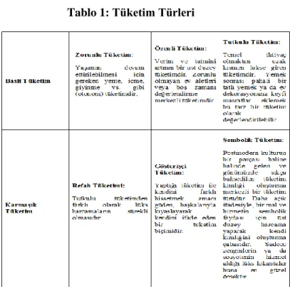 Tablo 1: Tüketim Türleri 