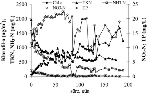 Şekil 4.51 Klorofil-a, TKN, NH 3 -N, NO 3 -N ve TP‘un  zamana göre değişimi. 