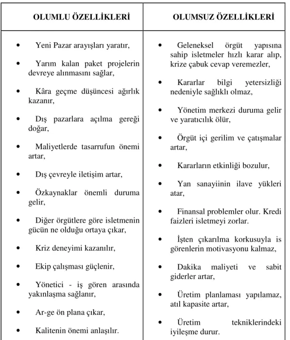 Tablo 1.2 : Krizin Olumlu ve Olumsuz Özellikleri 