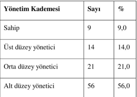 Tablo 4.6. Yönetim Kademesi Dağılımı 