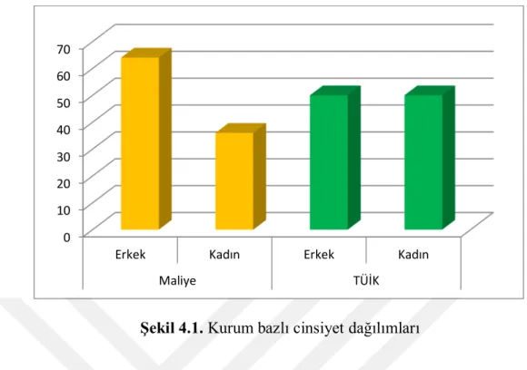 Şekil 4.1. Kurum bazlı cinsiyet dağılımları 