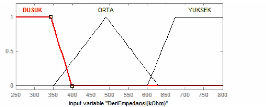 Şekil 4.6 Giriş değişkeni “Deri Empedansı” için üyelik fonksiyonu 