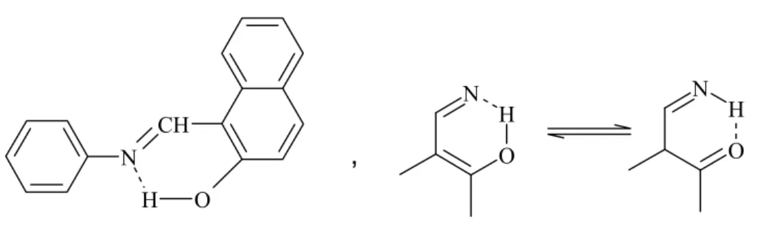 Şekil 1.5.4. Bazı Schiff bazlarında görülen molekül içi hidrojen bağları 